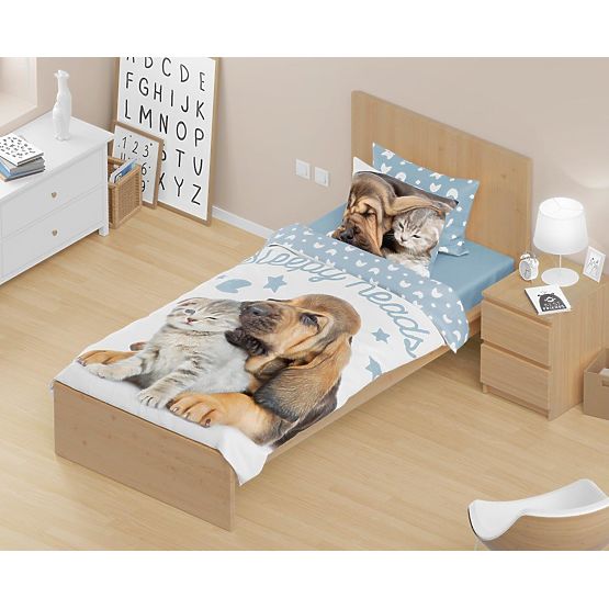 Literie enfant 140x200 cm + 70x90 cm Chiot et chaton