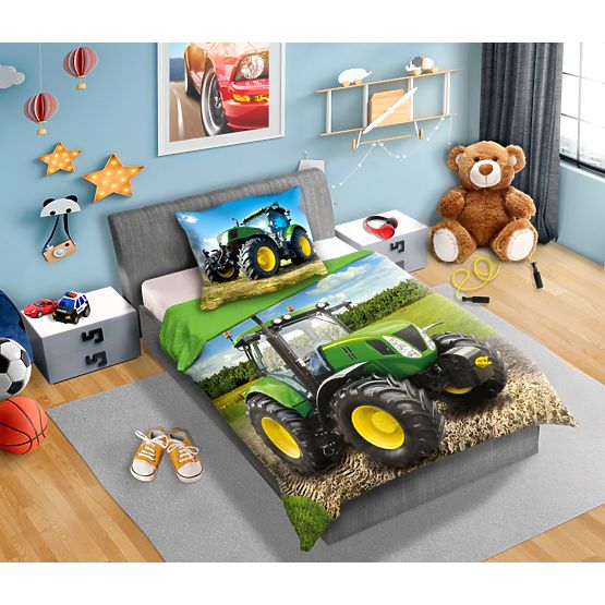 Literie enfant 140x200 cm + 70x90 cm Tracteur vert