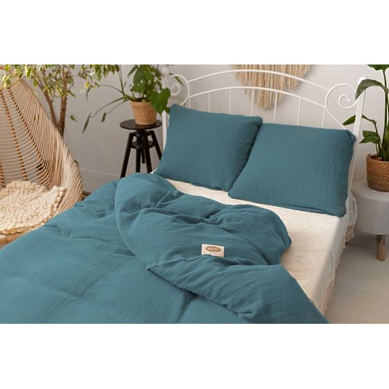 Literie mousseline 140x200 cm + 70x90 cm bleu foncé