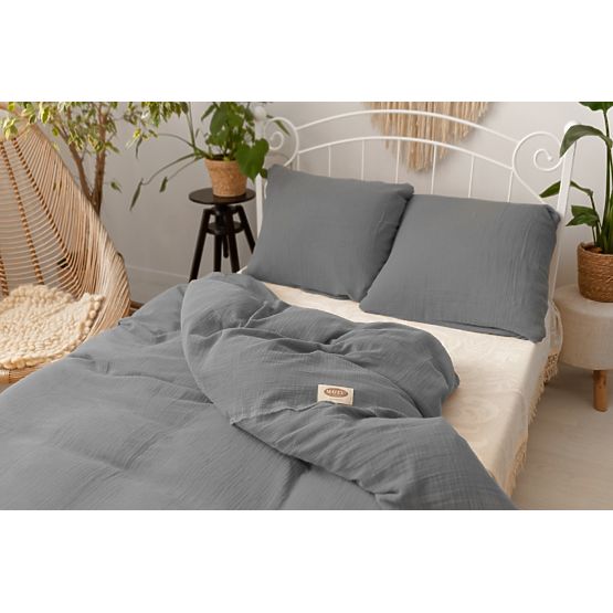 Literie mousseline 140x200 cm + 70x90 cm gris foncé