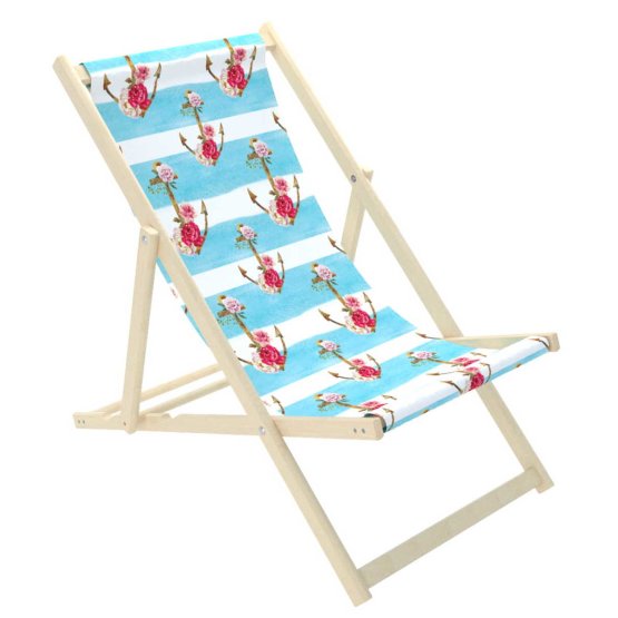 Chaise de plage Ancres avec fleurs - bleu-blanc