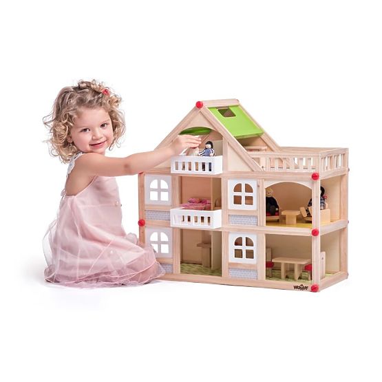 Maison de poupées à deux étages avec terrasse