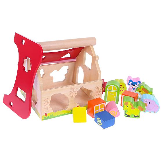 Maison en bois, ferme trieuse avec blocs ECOTOYS