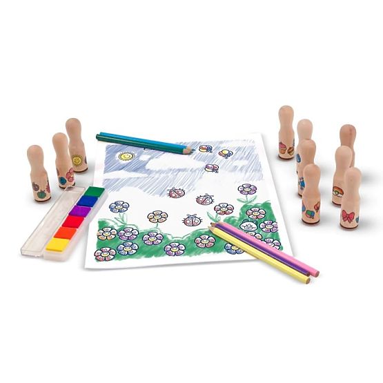 Melissa & Doug - tampons en bois dans une boîte
