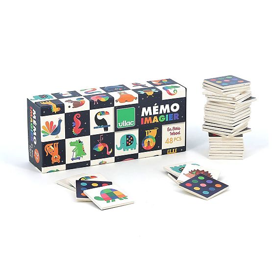 Mémo en bois - animaux arc-en-ciel