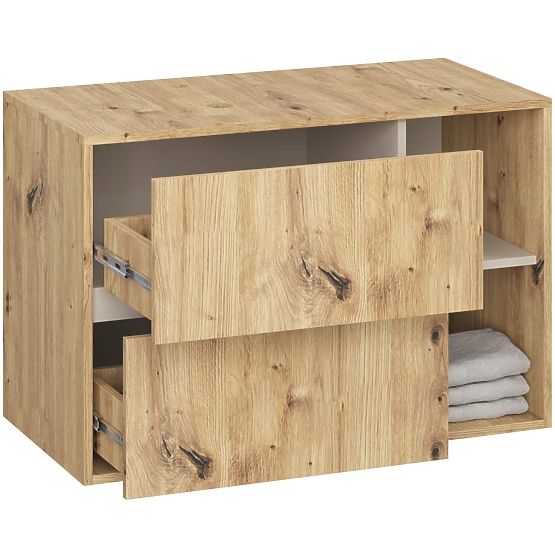MEUBLE DE SALLE DE BAIN SOUS LAVABO AVEC TROUS VAMI W90 UM 2SZ 2P CHÊNE ARTISAN / CACHEMIRE
