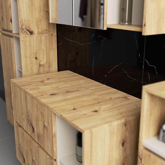 MEUBLE DE SALLE DE BAIN SOUS LAVABO AVEC TROUS VAMI W90 UM 2SZ 2P CHÊNE ARTISAN / CACHEMIRE