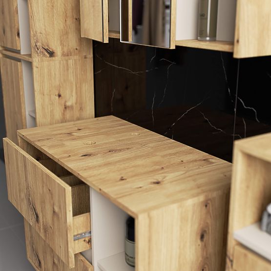 MEUBLE DE SALLE DE BAIN SOUS LAVABO AVEC TROUS VAMI W90 UM 2SZ 2P CHÊNE ARTISAN / CACHEMIRE