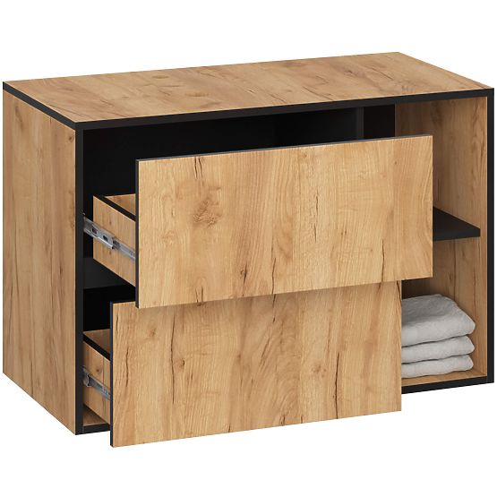 MEUBLE DE SALLE DE BAIN SOUS LAVABO AVEC TROUS VAMI W90 UM 2SZ 2P CHÊNE CRAFT / NOIR