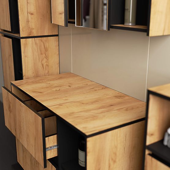 MEUBLE DE SALLE DE BAIN SOUS LAVABO AVEC TROUS VAMI W90 UM 2SZ 2P CHÊNE CRAFT / NOIR