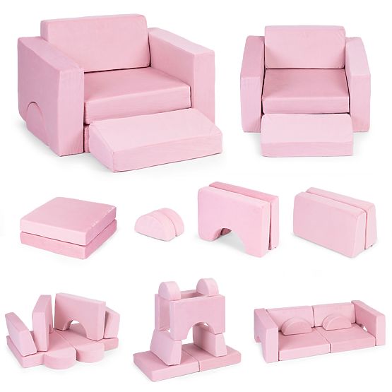 Fauteuil modulaire pour enfants DIY 8 coussins souples pliables - rose ECOTOYS