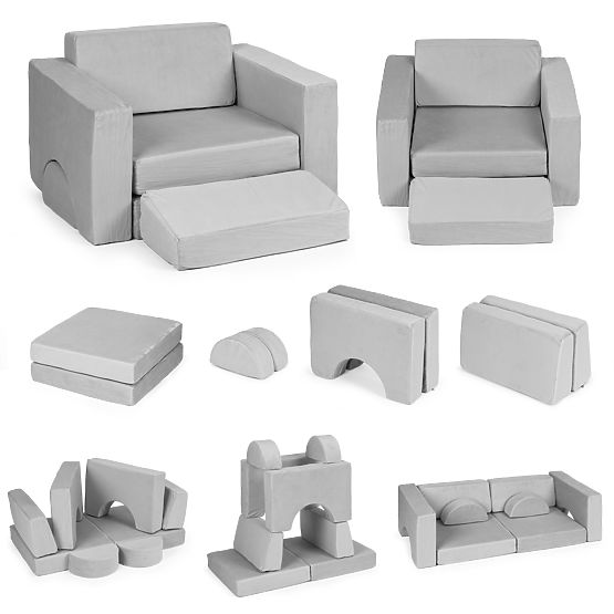 Fauteuil modulable pour enfants DIY 8 coussins souples pliables - gris ECOTOYS
