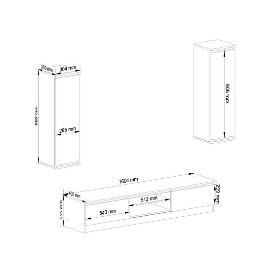 Mur de salon CLP - ensemble de meubles vitrine + meuble TV blanc
