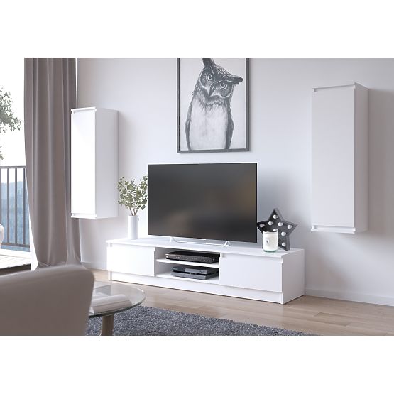 Mur de salon CLP - ensemble de meubles vitrine + meuble TV blanc