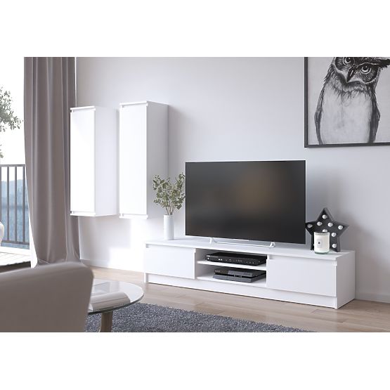 Mur de salon CLP - ensemble de meubles vitrine + meuble TV blanc