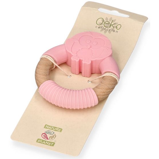 Nature Planet Anneau de dentition en silicone hibou rose