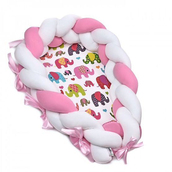 Nid bébé 2in1 - Éléphant rose-blanc