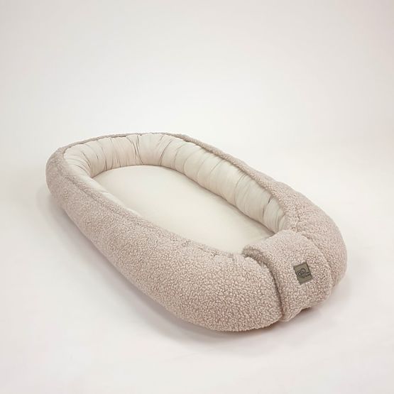 Nid d'ange pour bébé Teddy en mousseline et tissu Teddy - beige