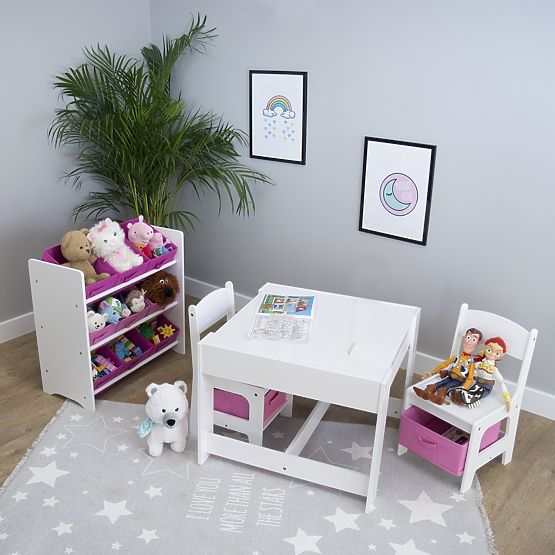 Table pour enfants Ourbaby avec chaises avec boîtes roses
