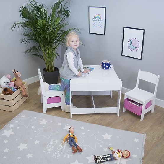 Table pour enfants Ourbaby avec chaises avec boîtes roses