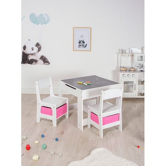 Table pour enfants Ourbaby avec chaises avec boîtes roses