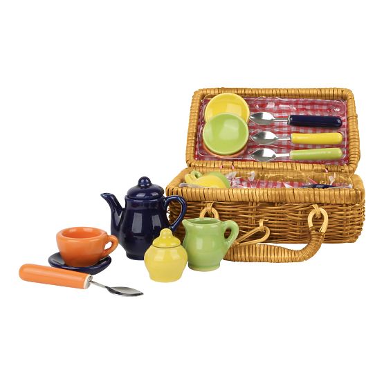 Panier Small Foot Picnic avec plats en céramique colorés