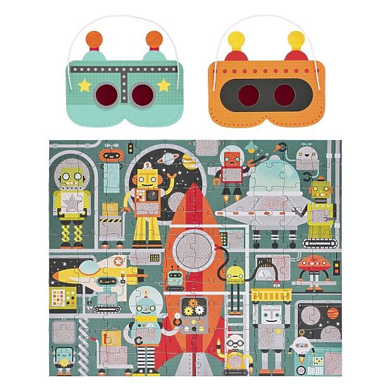Petit Collage Puzzle robots 100 pcs avec lunettes 3D