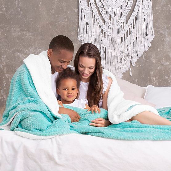 Plaid SHLEEPY couleur turquoise jacquard gaufré style classique 130x180