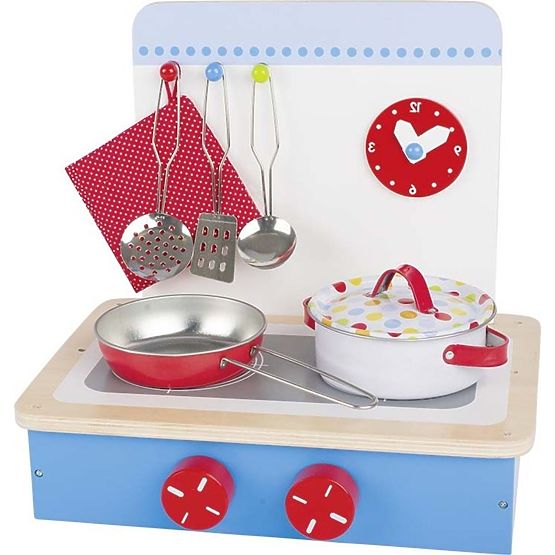 Poêle bleu avec accessoires