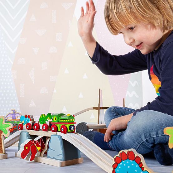 Pont ferroviaire Bigjigs avec T-Rex