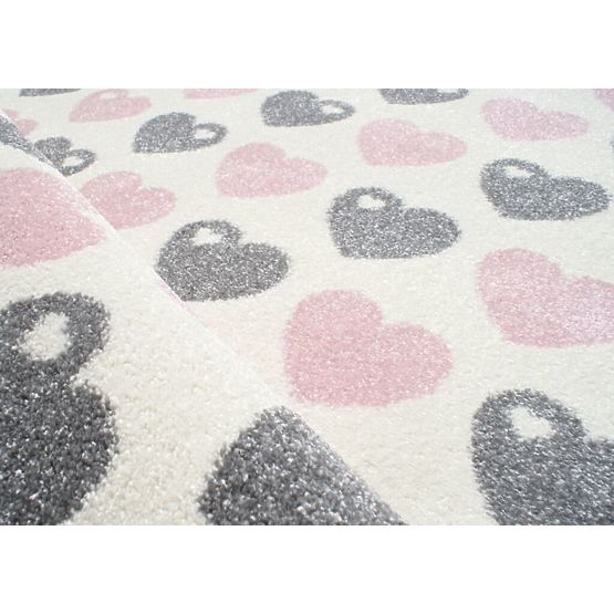 Pour enfants tapis coeurs rose et argent blanc