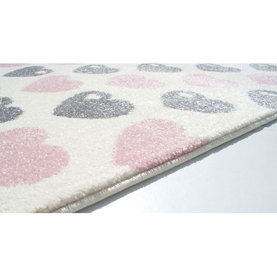 Pour enfants tapis coeurs rose et argent blanc