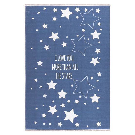 Pour enfants tapis LOVE YOU STARS bleu foncé - blanc