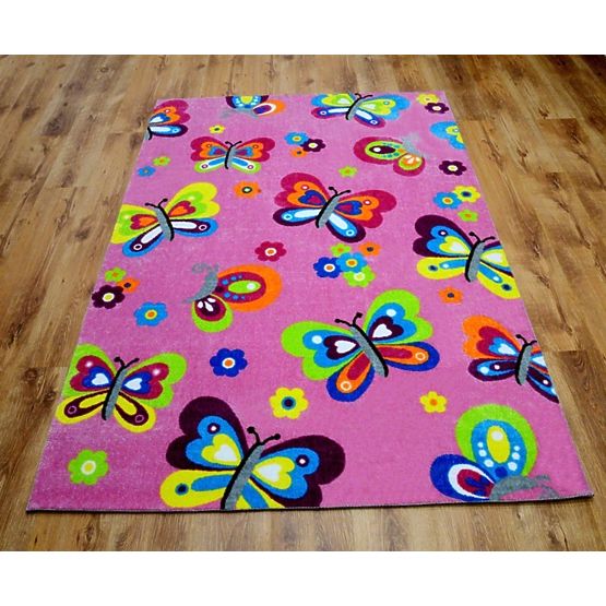 Pour enfants tapis papillons Lea clair rose