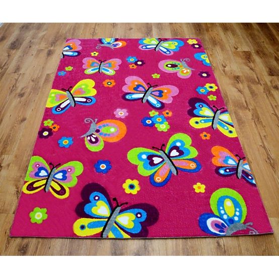 Pour enfants tapis papillons Lea foncé rose