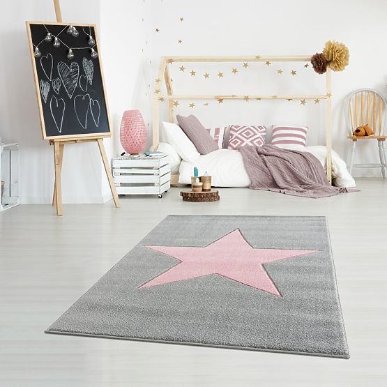 Pour enfants tapis STAR argent gris / rose