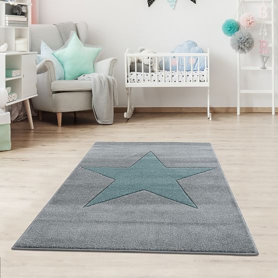Pour enfants tapis STAR gris argenté/ menthe