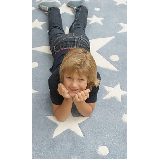 Pour enfants tapis STARS bleu/blanc