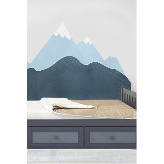 Mousse de protection pour le mur derrière le lit Montagnes - bleu