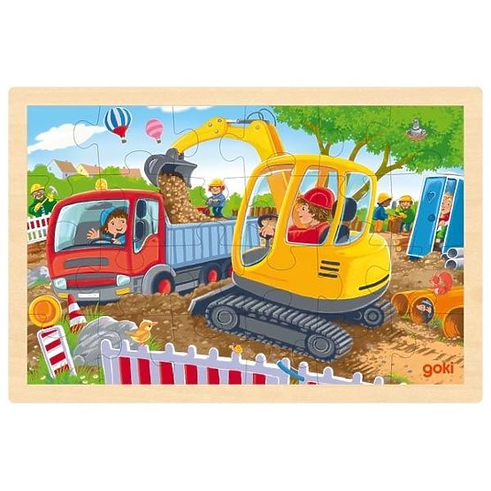 Puzzle avec support, véhicules de construction