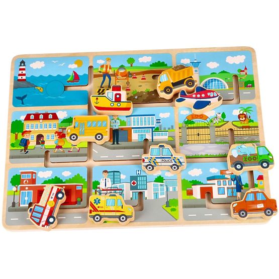 Puzzle coulissant en bois Véhicules