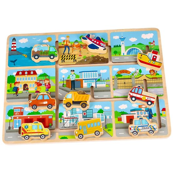Puzzle coulissant en bois Véhicules
