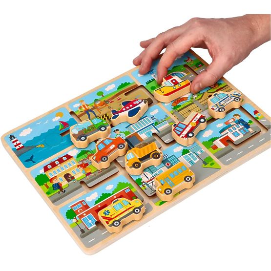 Puzzle coulissant en bois Véhicules