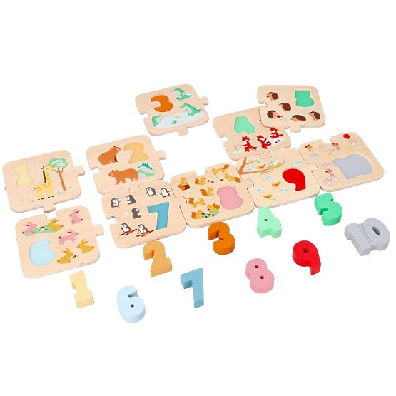 Puzzle en bois avec animaux - apprentissage des chiffres Montessori