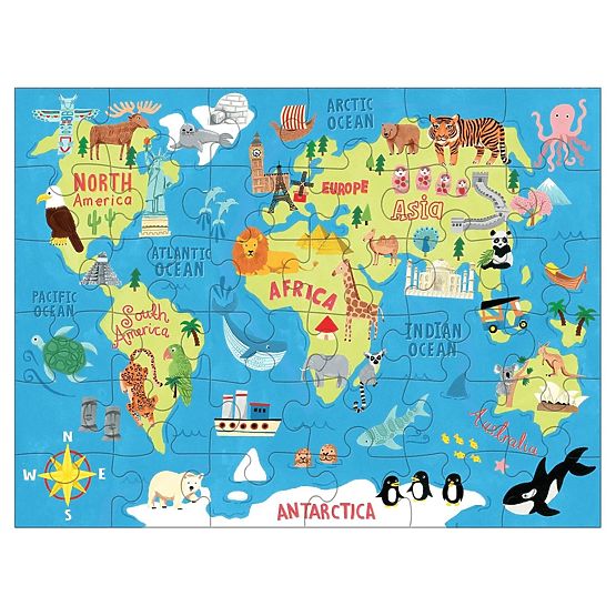 Puzzle Mudpuppy Carte du monde dans un sac en tissu 36 pièces