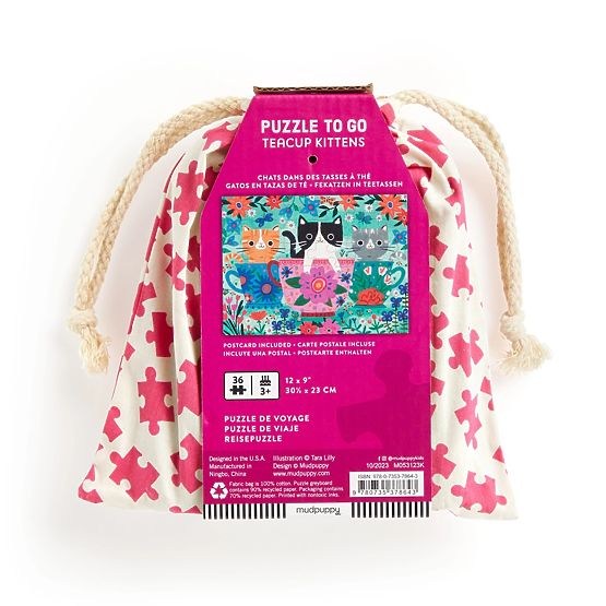 Puzzle Mudpuppy Chatons dans une tasse à thé dans un sac en tissu 36 pièces