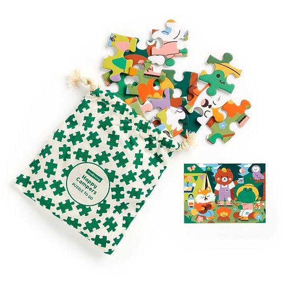 Puzzle Mudpuppy Joyeux campeurs dans un sac en tissu 36 pièces