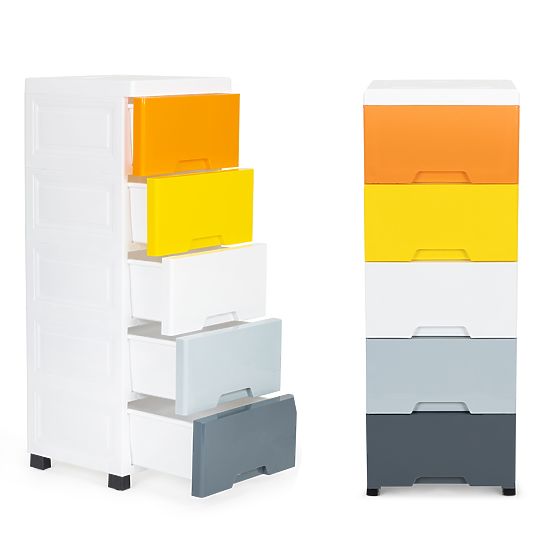 Étagère avec 5 tiroirs coulissants, pieds à roulettes ModernHome