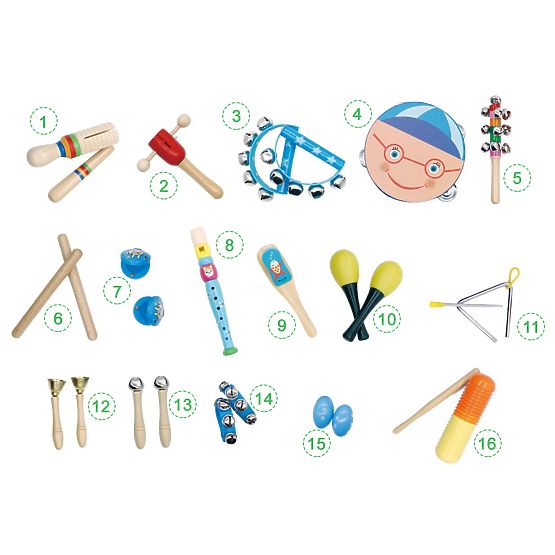 Sac avec 16 instruments de musique