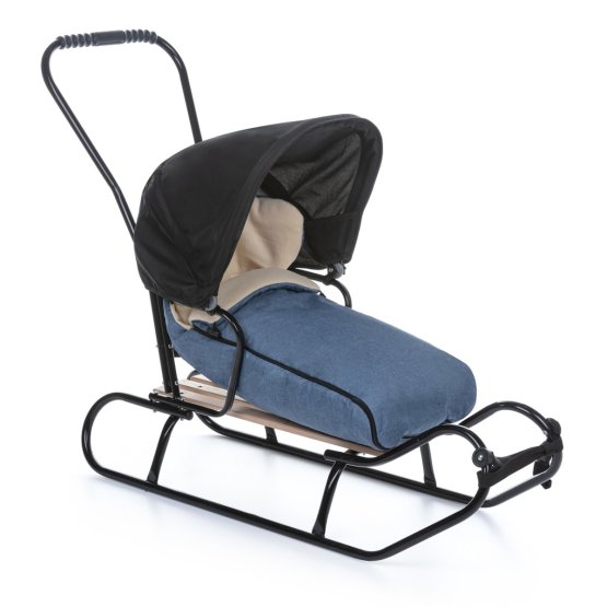 Luge pour enfants avec dossier et capuche - jeans / mélange